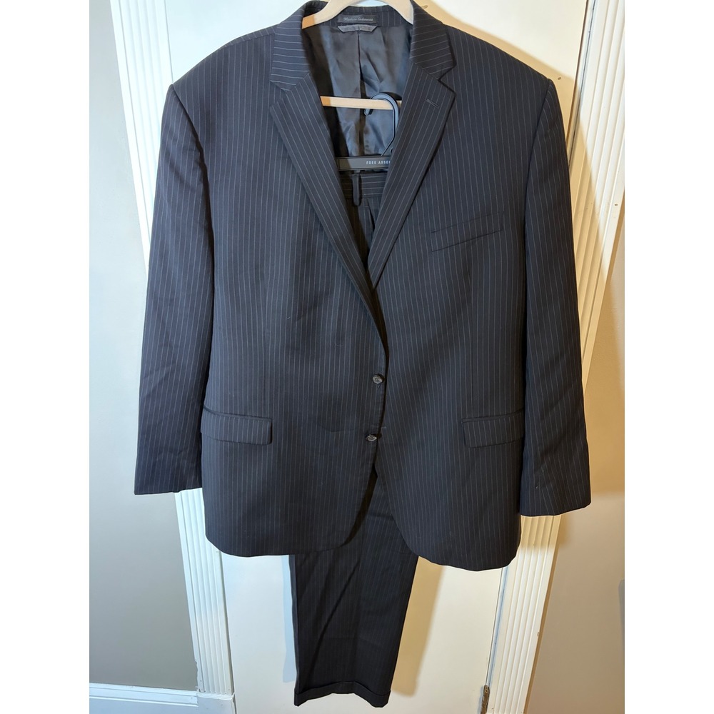 Lauren Ralph Lauren Mens 52L Pinstripe Wool Suit Navy Blue 2 Piece Set